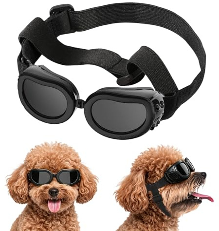 Occhiali da Sole per Cani Piccola, Occhiali Protettivi per Cani, Protezione UV, Impermeabili, Antivento e Antiappannamento, Adatti a Cane e Gatti di Piccola Taglia (Neri)