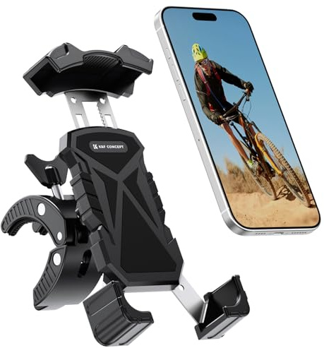 K&F CONCEPT Motorcycle Bike Phone Mount Clamp for 4.7 to 6.9 Phones | Cell Phone Holder Handlebar Mounts for Scooter Stroller Compatible with iPhone 17/ 16 Pro/ Galaxy S25 Ultra S26 A16, MS-51