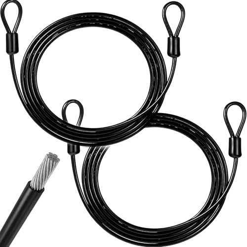 hankousi Paquete de 2 cables de alambre de acero inoxidable de 4 mm x 2 m, cables de bucle recubiertos de plástico con ojales, cables de seguridad resistentes para cerraduras de bicicleta, remolques