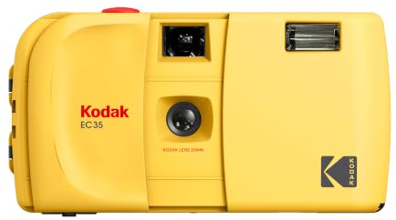 KODAK EC35 35mm Filmkamera, 35mm, wiederverwendbar, fokussierfrei, eingebauter Blitz, Schiebedeckel, anfängerfreundlich (Film und AA-Batterie sind Nicht enthalten) (Einzel, Buttergelb)