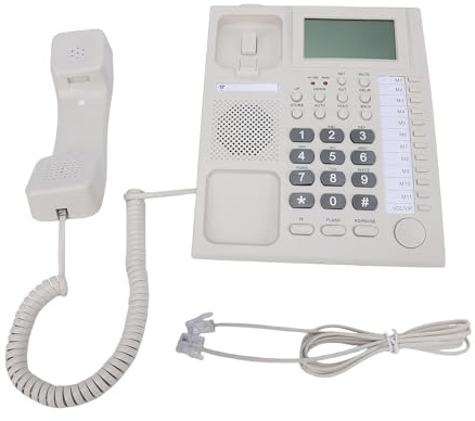 Fast Telefon, Telefon Med Stor Nyckel Med Klocklarm, 16-Siffrig Visning Av Nummerpresentation, Handsfreesamtal, Fast Telefon Med Sladd Med Lysande Lysdiod Samtalsindikator