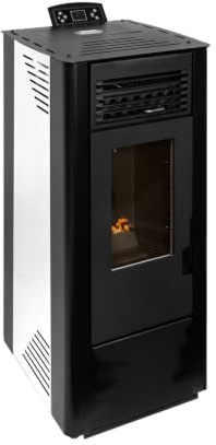 EIDER BIOMASA Estufa de Pellets SIRIO 11 – 11,09 kW – Rendimiento 92% – Hasta 255 m³ – Tolva 15 kg – Programable WiFi – Encendido Rápido – Clase A++