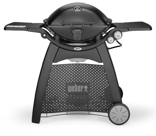 Weber Q3200 Barbecue à gaz avec Chariot Roulant et Tables d'appoint, Surface de Cuisson 63 x 45 cm, 2 brûleurs, avec thermomètre de Couvercle et lumière de poignée - Noir (57010053)