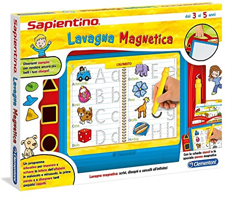 Clementoni Sapientino - Lavagna Magnetica, Gioco Educativo per Bambini 3-5 Anni, Lavagnetta Cancellabile per Imparare a Scrivere con Stencil e Stampini, Lingua Italiana, 12037