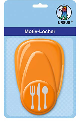 Ursus 19480052 - Motivlocher mit Hebel mittel, Menü, orange, ausgestanztes Motiv ca. 25,4 mm, aus Kunststoff mit Metallstanze, geeignet für Grammaturen von 160 220 g /qm