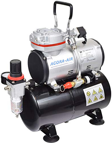 Agora-Tec® Airbrush Compressor AT-AC-05, Kompressor für Airbrushanwendungen mit max. 6 bar und 23l/min, inkl. 3,0 L Tank, inkl. Kondenswasserfilter und Druckregler
