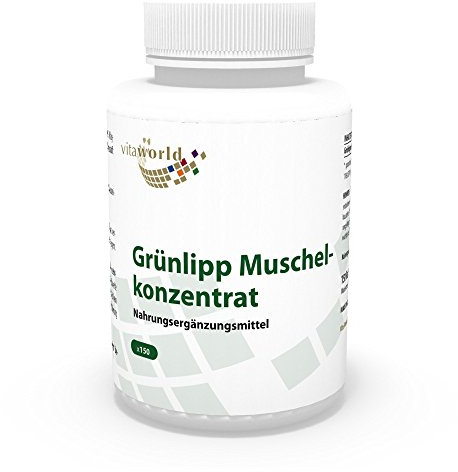 Vita World Concentrado de Mejillón de Labios Verdes 500 mg 150 Cápsulas Mejillón de Labios Verdes de Nueva Zelanda Made in Germany