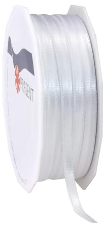 PRÄSENT C.E. Pattberg Satin Weiss, 50 m Satinband zum Einpacken von Geschenken, 6 mm Breite, Geschenkband zum Dekorieren & Basteln, Dekoband, Anlass