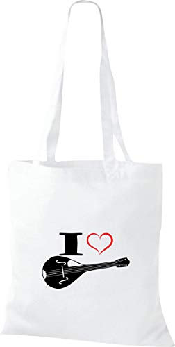 Shirtstown Pochette en tissu Musique I Love Mandoline - Blanc - Weiß,