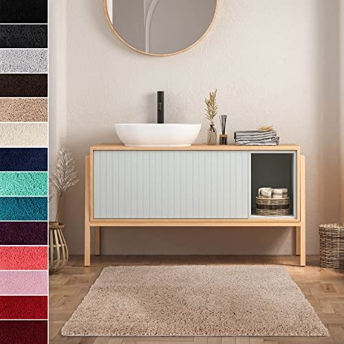 casa pura Badteppich Sky Soft - Flauschige, rutschfeste & Weiche Badematte | Bad & Duschvorleger für Badewanne Dusche & Toilette | Maschinenwaschbar & schnell trocknend | 80x150 cm - Beige