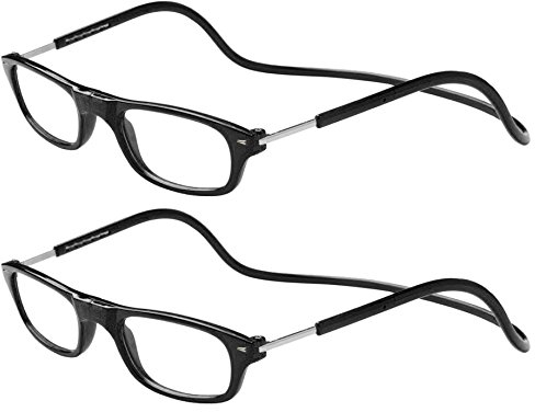 TBOC Pack: Lunettes de Lecture – (Deux Unités) Dioptrie +1.50 Monture Noir Femme Homme Aimant Fermeture Pliable Régable Magnetique