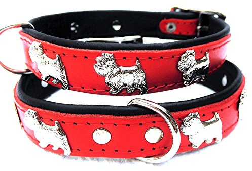 *Westie* Hunde Halsband, Leder, Halsumfang 30-36cm, ROT, NEU (357)