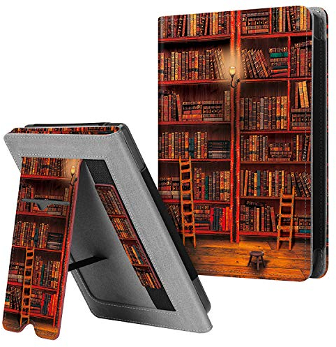 Fintie Hülle kompatibel für Tolino Shine 3 2018 / Kobo Clara HD/Kobo Nia - Kickstand Schutzhülle mit Kartenfach Handschlaufe und Auto Sleep/Wake Funktion, die Bibliothek