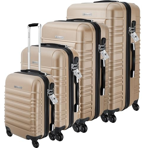 KESSER® 4tlg. Hartschalenkofferset Hartschalenkoffer Reisekoffer Set Reisekofferset Trolley Koffer 4 Rollen ABS-Hartschale Teleskopgriff Inkl. Kofferwaage + Gepäckanhänger Rollkoffer Schloss, S-M-L-XL