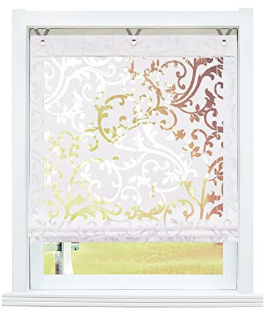 SCHOAL Raffrollo ohne Bohren Raffgardinen Ausbrenner Gardinen Transparent Ösenrollo Vorhänge mit Ösen 1 Stück BxH 80x130 cm Weiß