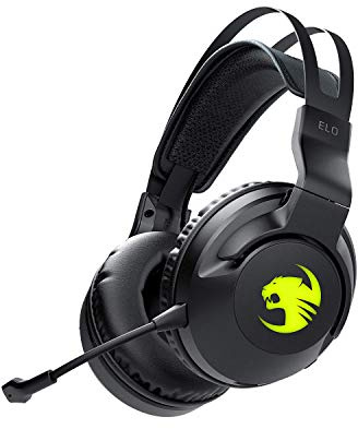 ROCCAT Elo 7.1 Air PC Wireless Gaming Headset, Surround Sound Headphones with Detachable Noise Cancelling Microphone, 50mm Drivers, 24 Hr Battery Life, RGB Lighting, Black