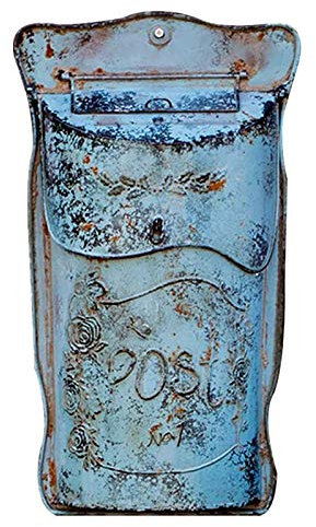 TentHome Letterbox Wall-Mounted Mailbox Mailbox Postbox Country House Wrought Iron Post Newspaper Letter Box Lockable Letterbox System with Flap Wall Decoration (Blue-C)