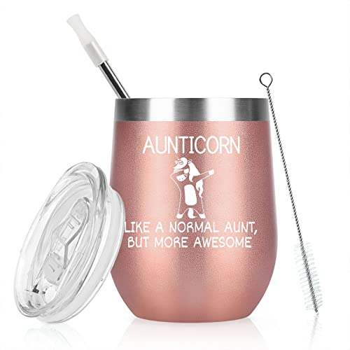 Livole Tante Geschenk, Geburtstag Geschenke für Tanten, Frauen, 12oz (350ml) Stammlos Edelstahl Weinbecher mit Deckel und Strohhalm, Vakuumisolierte Weingläser ohne Stiel, Reisekaffeebecher