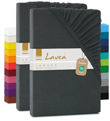 2er Set Spannbettlaken - Serie Maya Doppelpack Spannbetttuch für Matratzen bis 40cm - 200x220cm für Boxspring- und Wasserbetten, Anthrazit, 100% Baumwolle, hochwertige Verarbeitung, mit Gummizug