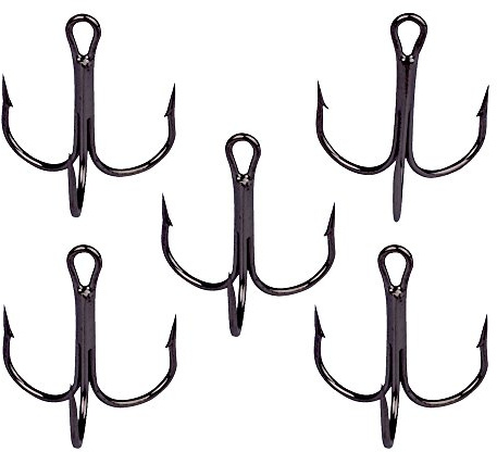 50 Pack de hameçons triples, hameçons pour leurres 2#, 4#, 6#, 8#, 10#, hameçons en acier à haute teneur en carbone, fortement tranchants, courbés en rond pour eau douce et eau salée (Noir, 2#)