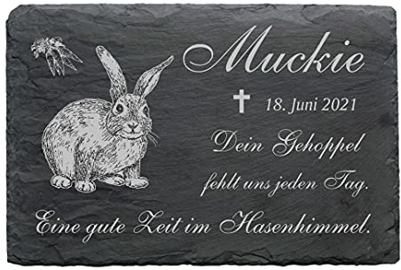 Schiefer HASE Hasen Tiergrabstein Gedenktafel Grabstein wetterfest mit Wunschgravur Name Datum 22 x 16 cm | Dekolando Home Accessoires