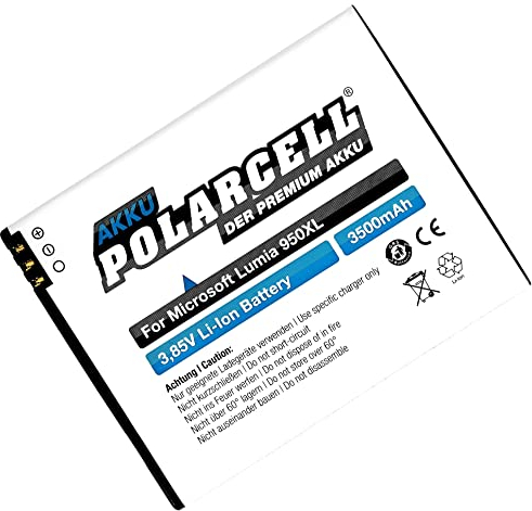 PolarCell Akku für Microsoft Lumia 950XL RM-1085 | Lumia 950XL Dual SIM RM-1116 | ersetzt Original-Akku Microsoft BV-T4D | 3500mAh Starke Ersatz-Batterie | selektierte A+ Qualitätszellen
