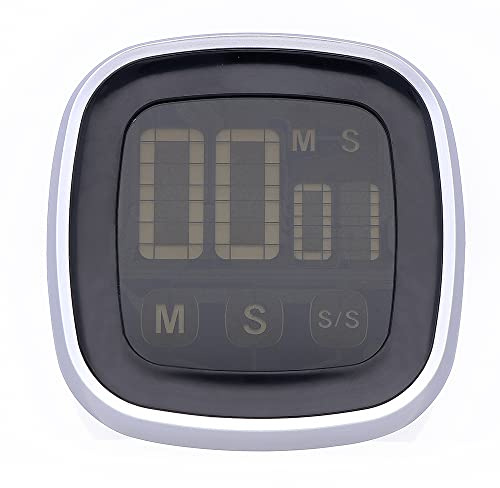 MPM Digitale Küchen Stoppuhr aus Kunststoff, Countdown Timer, mit Touchscreen und Magnet, Farbe Grau, geeignet für jeden Raum, kompakt und präzise