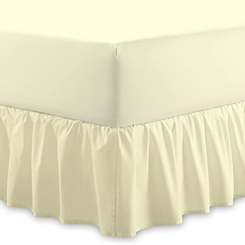 Sábana bajera ajustable de 100 % algodón egipcio, de fácil cuidado, 40 cm, con volantes extraprofundos, lavable a máquina, tamaño individual, doble, king (crema, King)