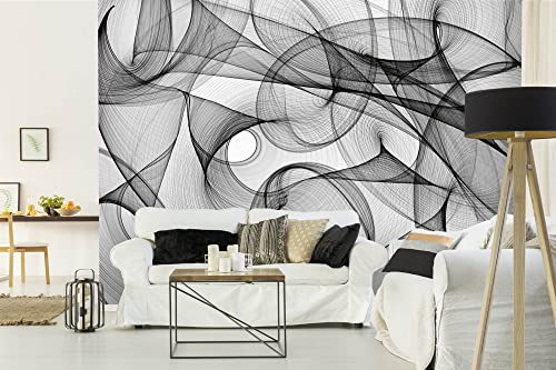 Vlies Fototapete ABSTRAKTES SCHWARZ-WEIß-MUSTER 375 x 250 cm (inkl. Kleister) - Vlies Tapete, Wandtapete, Wandbilder - Tapete für Wohnzimmer Schlafzimmer, Büro, Küche - Montagefertig