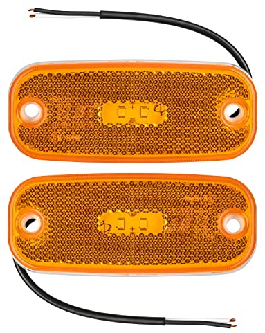 Lot de 2 feux de position latéraux à LED Orange 12 et 24 V Feu de position 110 x 46 mm Espacement des trous 90 mm avec marquage E pour voiture, camion, remorque, camping-car, caravane