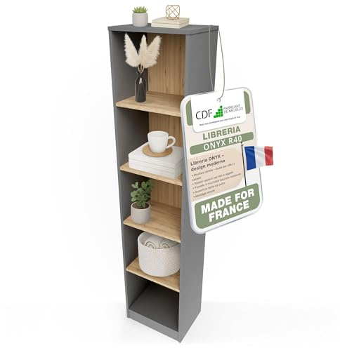 CDF Bücherregal Regal Standregal Büroregal für Ordner - Büro Wohnzimmer Homeoffice Bücherschrank zur Aufbewahrung Dokumenten Dekoration Robuste Konstruktion - Anthrazit/Eiche Artisan 40cm