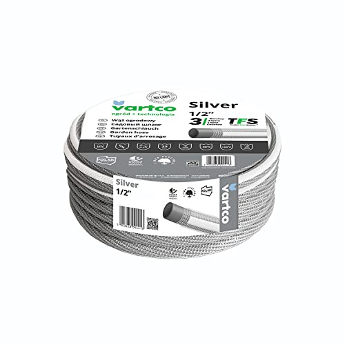 Vartco Silver TFS 3-lagiger Gartenschlauch Wasserschlauch Flexibel Anti Twist Schlauch Gartenbewässerung Flexischlauch UV-beständig 25 Bar (1/2 20m)