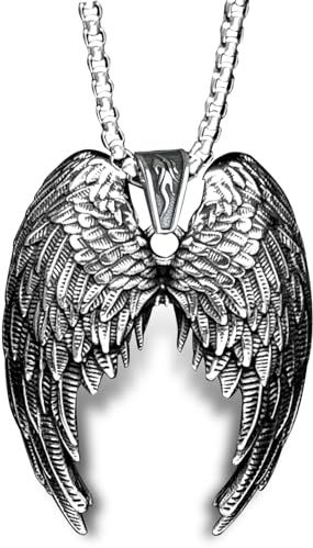 bahamut Collar de alas de ángel de la guarda para hombres y mujeres, colgante de alas de acero inoxidable colorido/dorado/plateado, cadena de joyería genial para regalo, Large, Acero inoxidable, No es