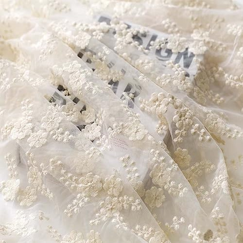PRINCESS BRIDE Spitzenstoff für Kleid, rechteckige Stickerei, florale Spitze, Tischdecken, Hochzeit, Spitzen-Tischläufer, 100 x 145 cm, Weiß, Polyester, Floral, Geblümt, Stoff, Cut By The Yard
