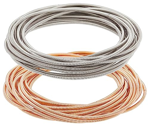 BENECREAT 32 Uds 2 colores Pulseras de Cuerda de Guitarra de 2-1/4 pulgadas, Pulseras de Resorte de Oro Claro Platino Pulseras Minimalistas Pulsera En Capas de Alambre Flexible para Uso Apilable