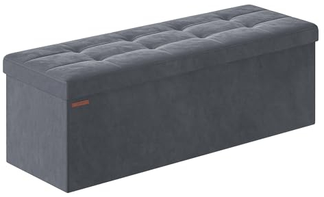 SONGMICS Sitzhocker mit Stauraum, klappbare Sitzbank, 38 x 110 x 38 cm Fußbank, Aufbewahrungsbox, bis 300 kg belastbar, für Wohnzimmer Schlafzimmer Flur, schiefergrau LSF277G01