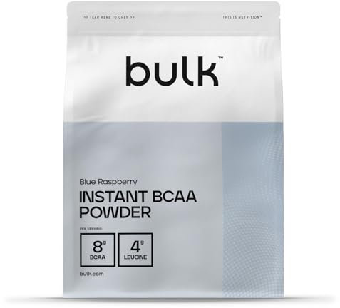 Bulk Pure Instant Branched Chain Amino Acids BCAA Powder, Blue Raspberry, 500 g, Lampone Blu, 50 Porzioni