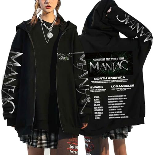 Yumenam Dam långärmad huvtröja med dragkedja Kpop Maniac Print Hoodie Y2K kofta gotisk Harajuku huvtröja jacka e-flicka streetwear, Färg 1, S