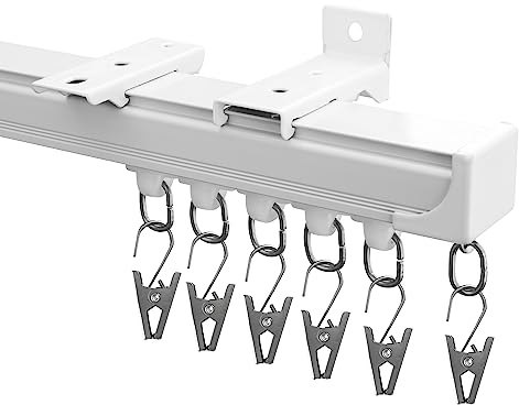 Hoeflife Curtain Track,Ceiling Curtain Track,Wall Mount Curtains Tracks,Heavy Duty Sliding Room Divider Ceiling Mount Curtains Tracks Rails Rod System with Clips 6-9ft White