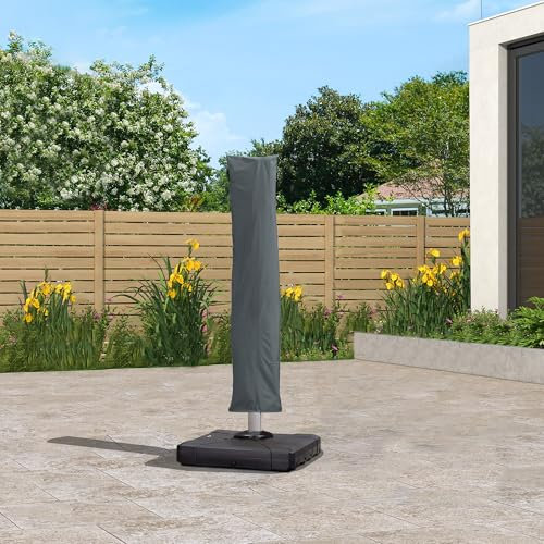PURPLE LEAF M-size Cantilever Parasol Cover UV Resistant Outdoor Offset Garden Umbrella Cover with Zipper and Rod for Patio, Grey