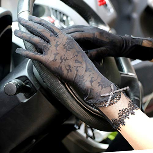 SePkus Damen-Sonnenschutzhandschuhe, Touchscreen, rutschfest, atmungsaktiv, Kurze Spitze, Sonnenschutzhandschuhe (Farbe: Lila, Größe: Einheitsgröße) (Schwarz, Einheitsgröße)