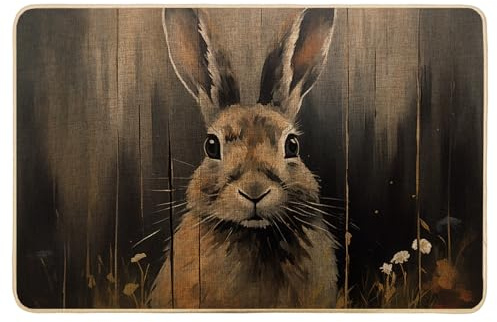 Zerbino pasquale fattoria floreale coniglietto primavera acquerello erba pittura carino grigio e marrone gomma lavabile resistente antiscivolo impermeabile bagno cucina campeggio casa garage zerbino