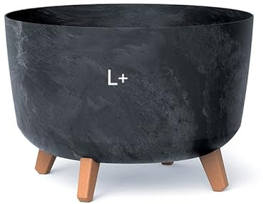 MELTOM Blumentopf Schale mit Füßen Einsatz Blumenschale Kräutertopf Übertopf Anthrazit Beton L+ 39cm Indoor Outdoor