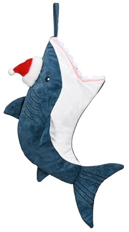 Valery Madelyn 21 Inches Christmas Stockings Decorations, Dark Blue Shark Plush Stocking with Name Tag, Fabric Cute Stockings Christmas for Fireplace Decor