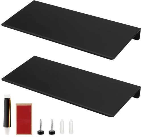 FAAING 2er Set 30cm Schweberegal Schwarz Metall, Schwebende Wandregal Regalbrett, Metall Regal Wand Schweberegal für Badezimmer Küche Schlafzimmer Wohnzimmer Büro