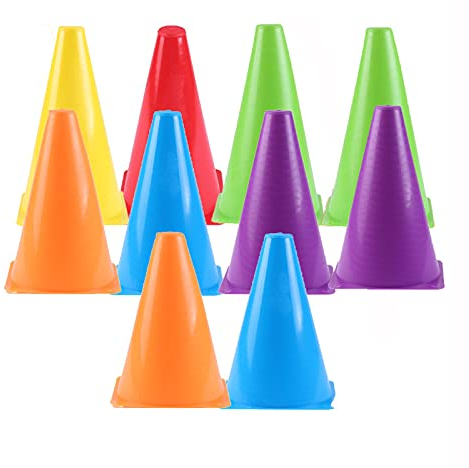 XSMYdpuk Agility-Trainingskegel, farbige Kunststoff-Sporttrainingshütchen, 23 cm/9 Zoll, Fußballtraining, Agility-Kegel, Verkehrskegel (Größe: 10 Stück)