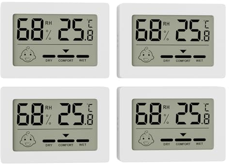 Lot de 4 thermomètres d'intérieur - Mini LCD numérique - Thermomètre hygromètre - Pour chambre de personnes âgées, bureau, cave à vin, salon, bureau