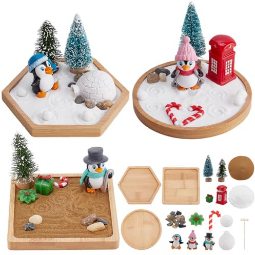 WEBEEDY 3 Sets Christmas Zen Garden Kit Accessories for Desk Mini Zen Garden Sandbox Therapy Kit
