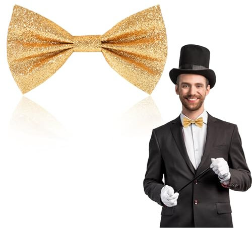 patinadrift Glitzer Fliege Herren Pailletten Fliegen für Männer Glitzer Accessoires Kostümzubehör Verstellbare Bow Tie für Hochzeit Karneval Fasching Halloween Motto Party Kostüme (Gold)