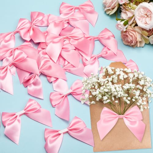 Sinmoe 20 Stück Groß Selbstklebende Satinband 10,5 cm Breite Satinschleifen Schleifen DIY Basteln zum Verpacken von Geschenke Schleifendeko für Geburtstag, Hochzeit, Valentinstag(Rosa)